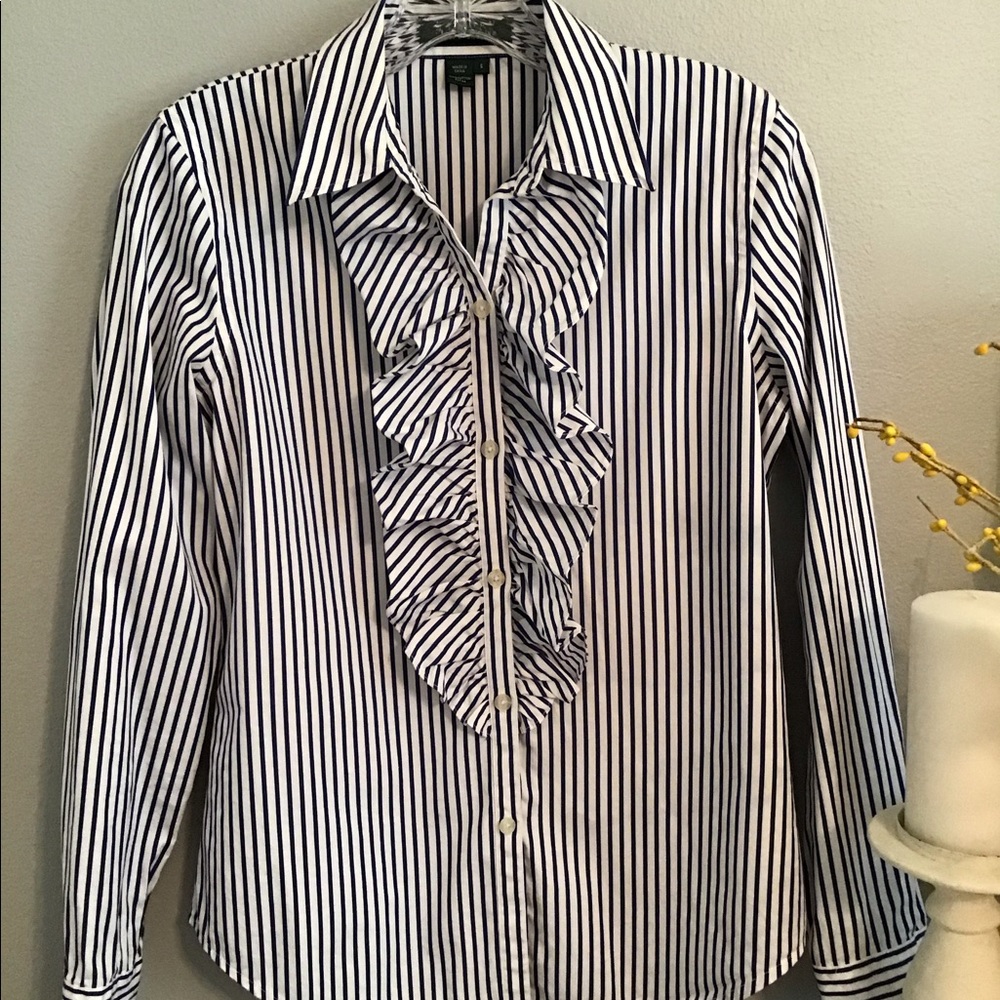Lauren Ralph Lauren Blue Striped Ruffled Blouse